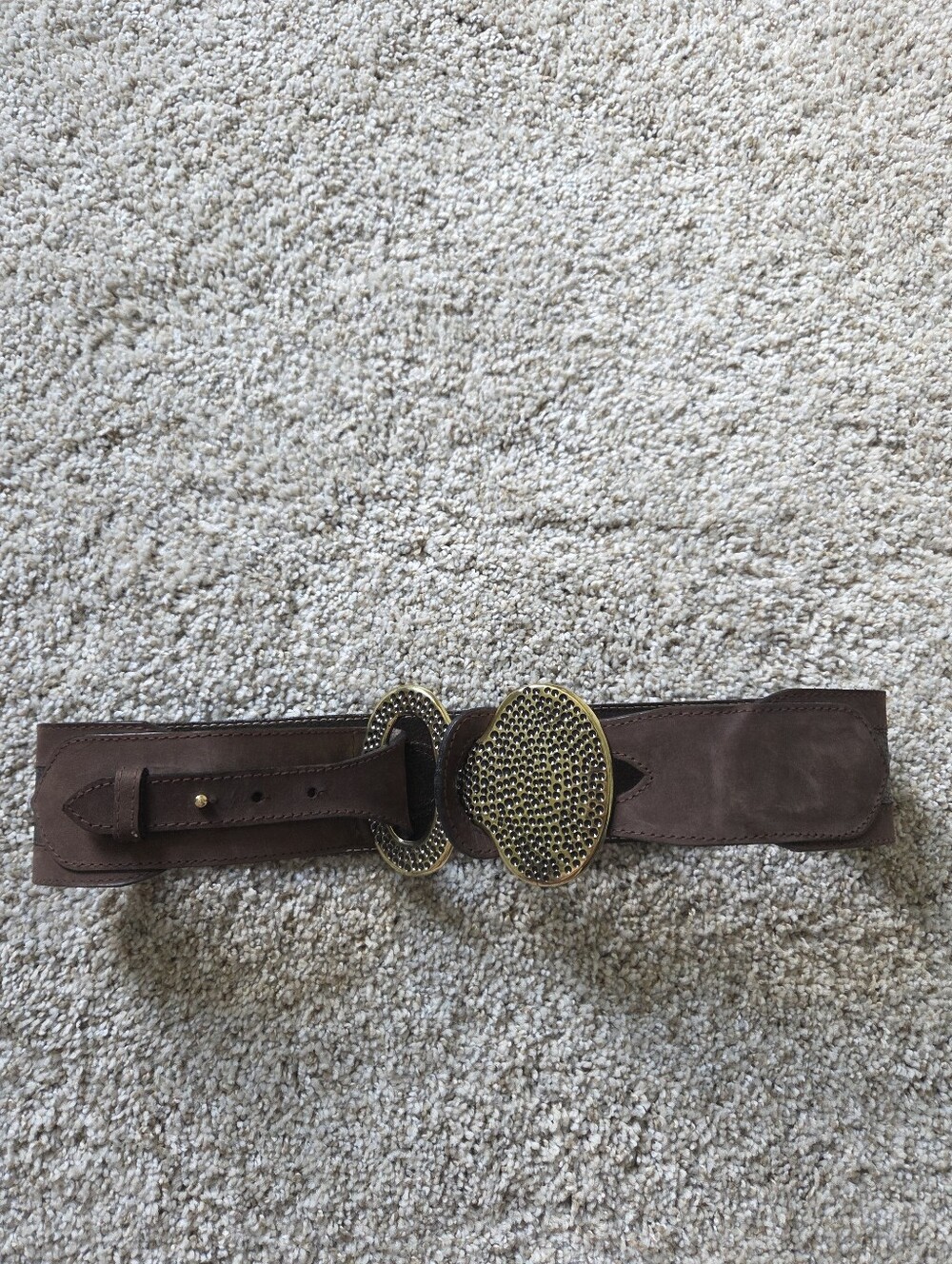 Brown Suede Italian Waist Belt with Gold Oval Buckle. Boho.